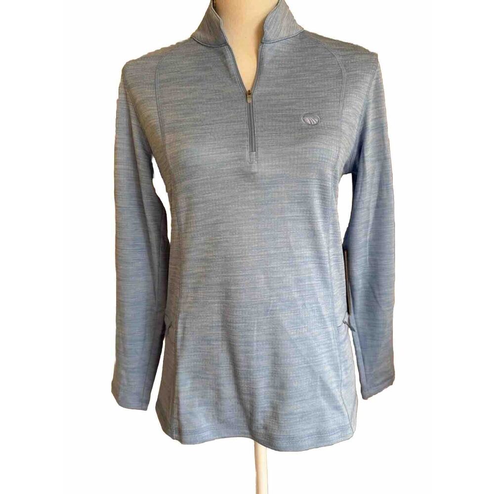 Ibkul Womens Golf Shirt XS Long Sleeve Pullover, NWT Light Blue Pockets 1/4 Zip